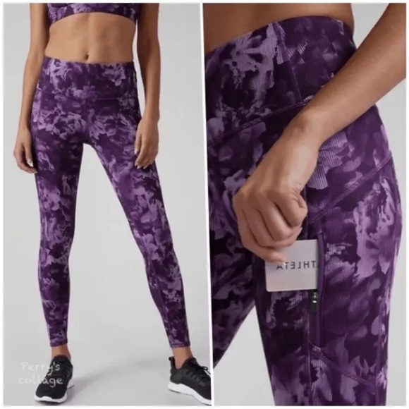 Athleta Pants - Athleta Printed Rainier Tight Legging Size L Purple Spliced Floral Basalt Violet